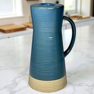 Crate & Barrel Stoneware Taper‎ Candle Holder Sibely Blue Beige Farmhouse Rustic